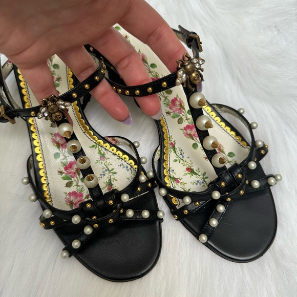 Gucci Strappy Black Sandal with Spikes, Pearls and Bee detail 🐝 - Picture 7 of 11